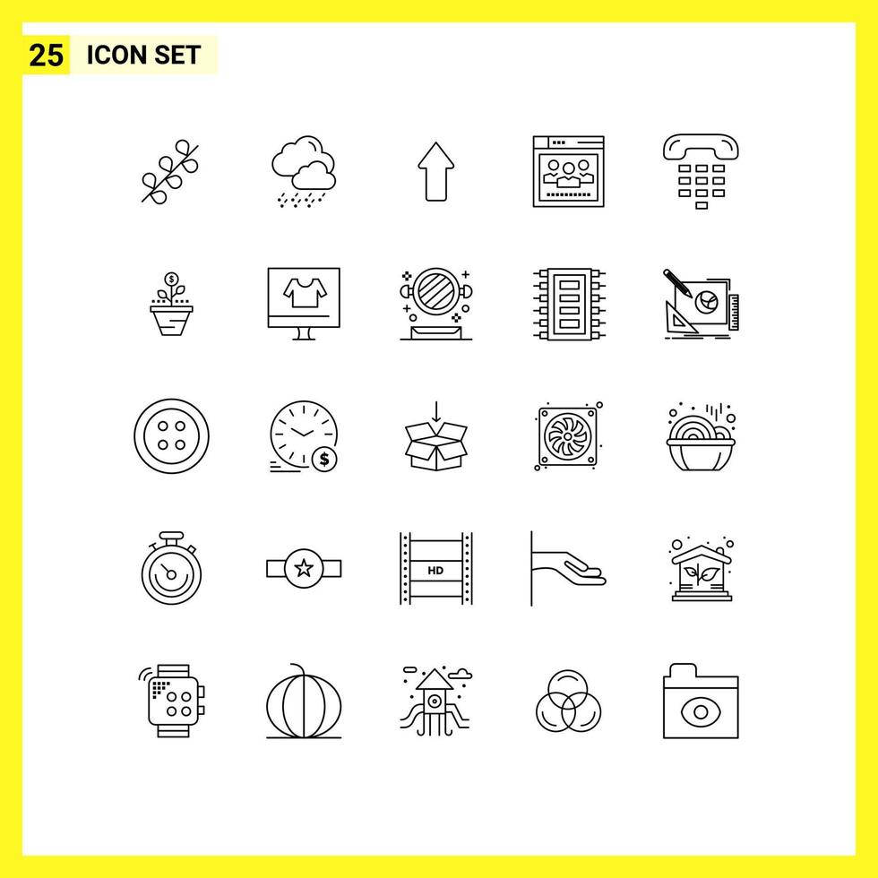 25 Universal Lines Set for Web and Mobile Applications contact call arrows education network Editable Vector Design Elements
