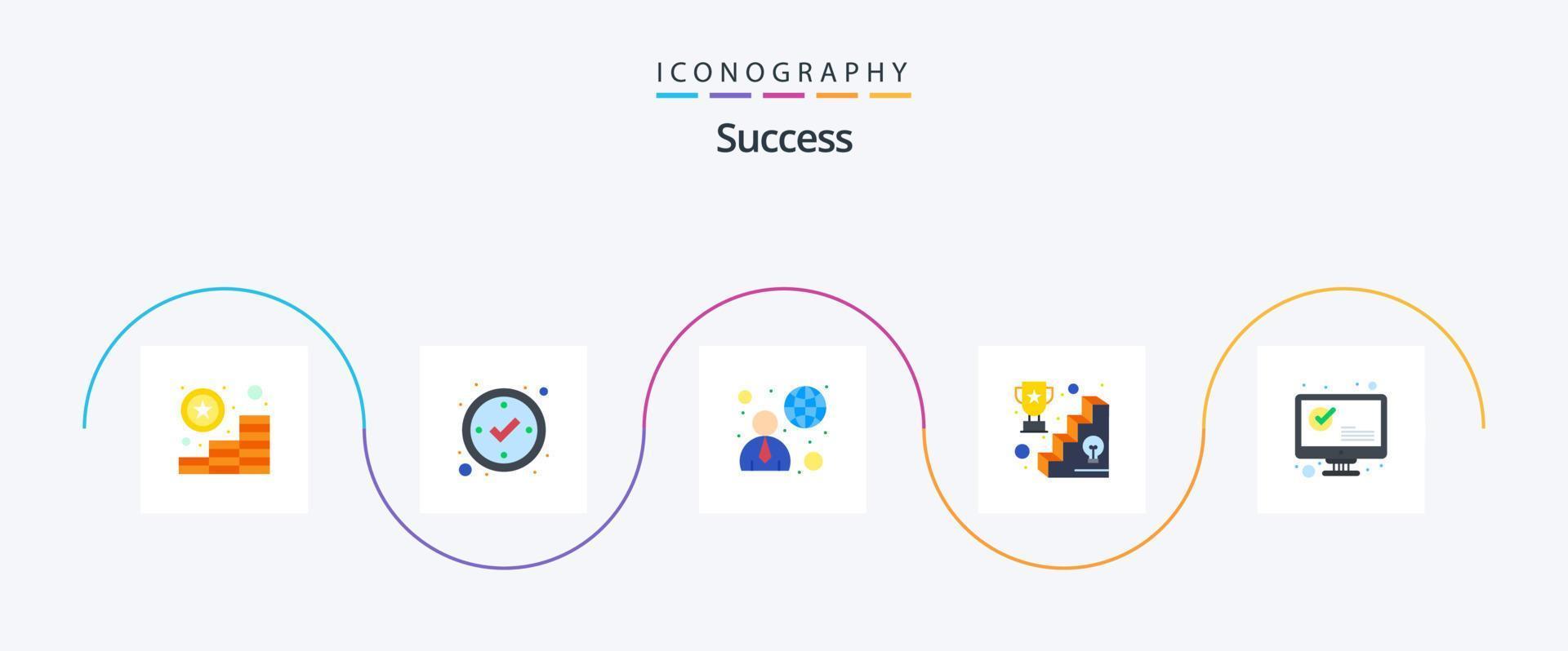 paquete de iconos de éxito plano 5 que incluye marcado. lista superior. conexión. ganador. premio vector