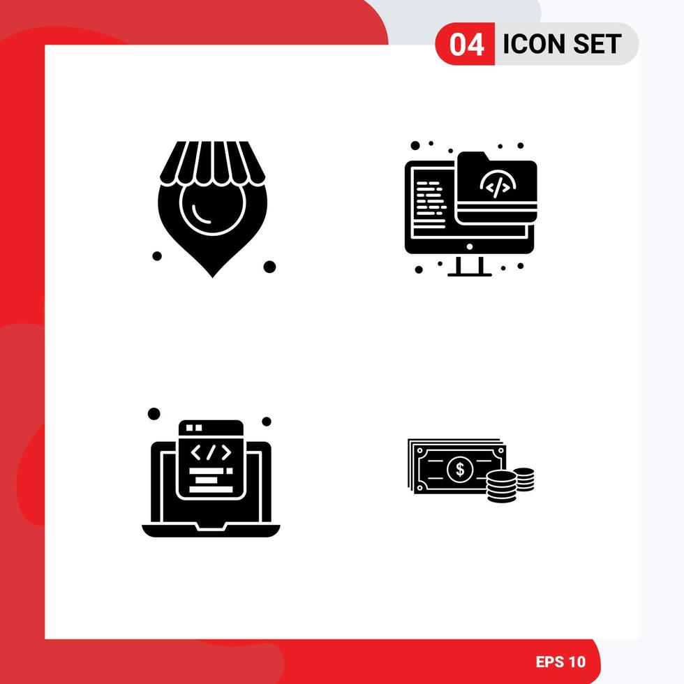 Stock Vector Icon Pack of 4 Line Signs and Symbols for location html coding archive screen web Editable Vector Design Elements
