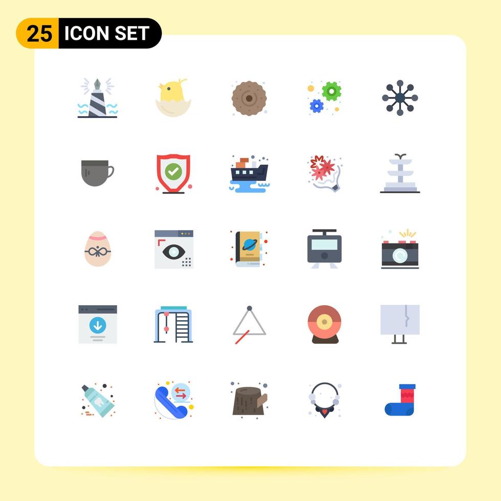 Modern Set of 25 Flat Colors and symbols such as server working happy gear sweets Editable Vector Design Elements