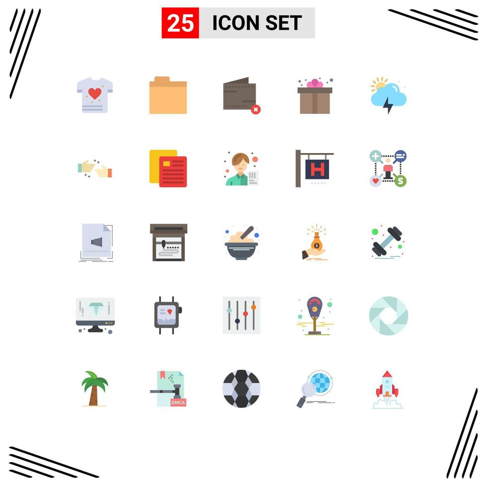 Paquete de 25 colores planos de interfaz de usuario de signos y símbolos modernos de sun storm e shopping gift elementos de diseño vectorial editables vector
