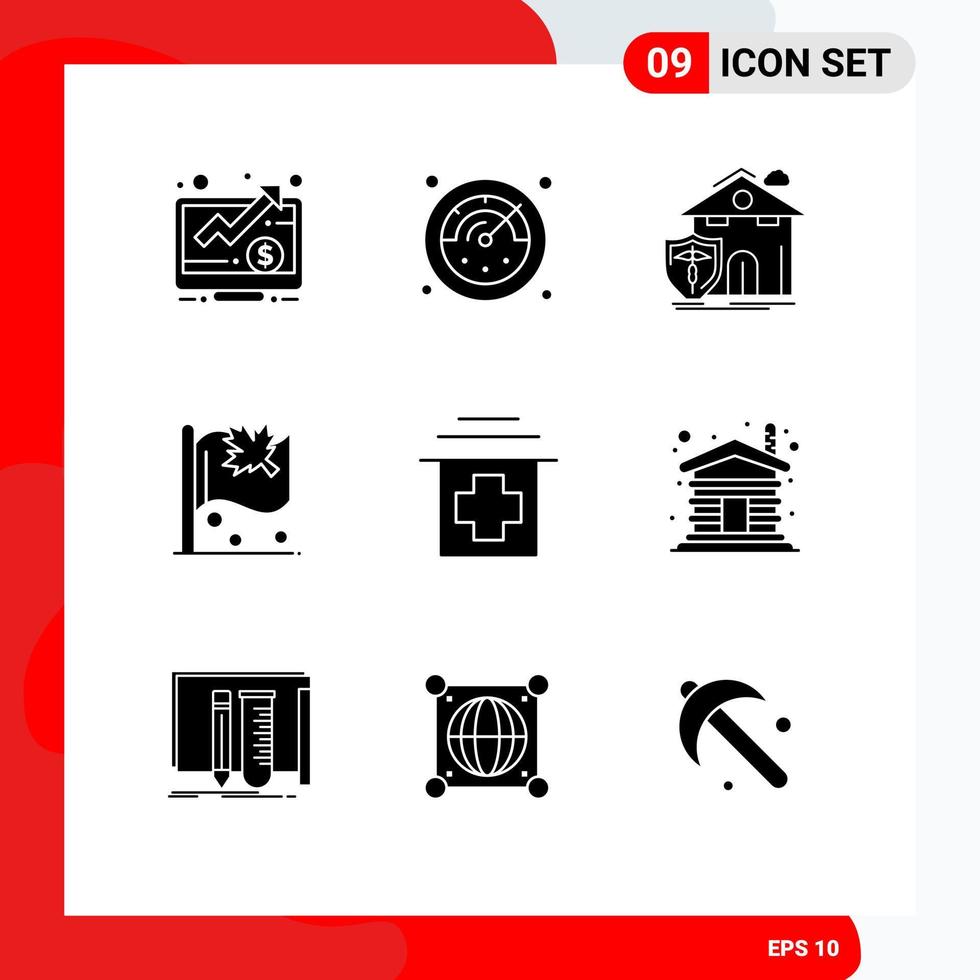 Set of 9 Modern UI Icons Symbols Signs for hospital sign home leaf flag Editable Vector Design Elements