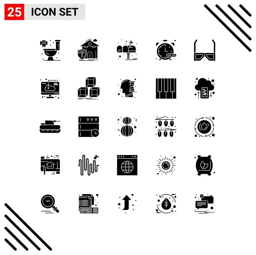 Modern Set of 25 Solid Glyphs and symbols such as glasses watch box hobby timer Editable Vector Design Elements