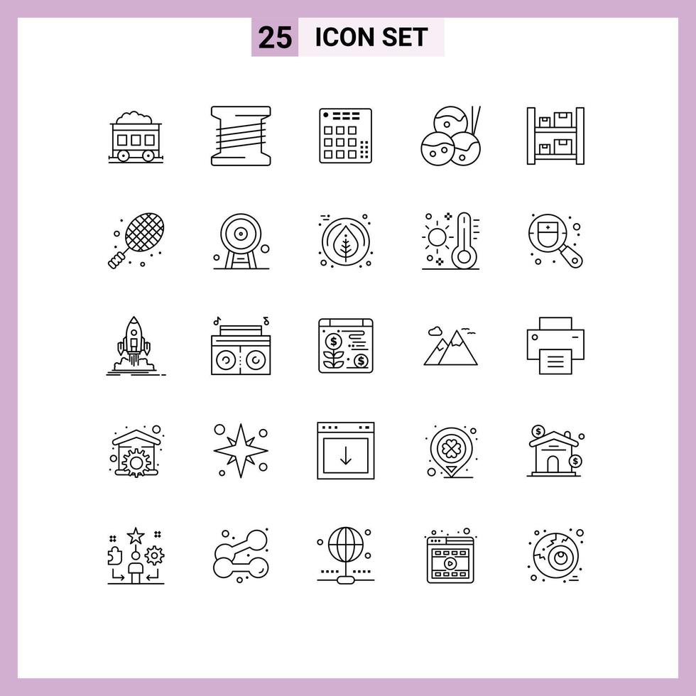 conjunto moderno de 25 líneas y símbolos como cajas de almacén caja de dj elementos de diseño vectorial editables en japonés vector