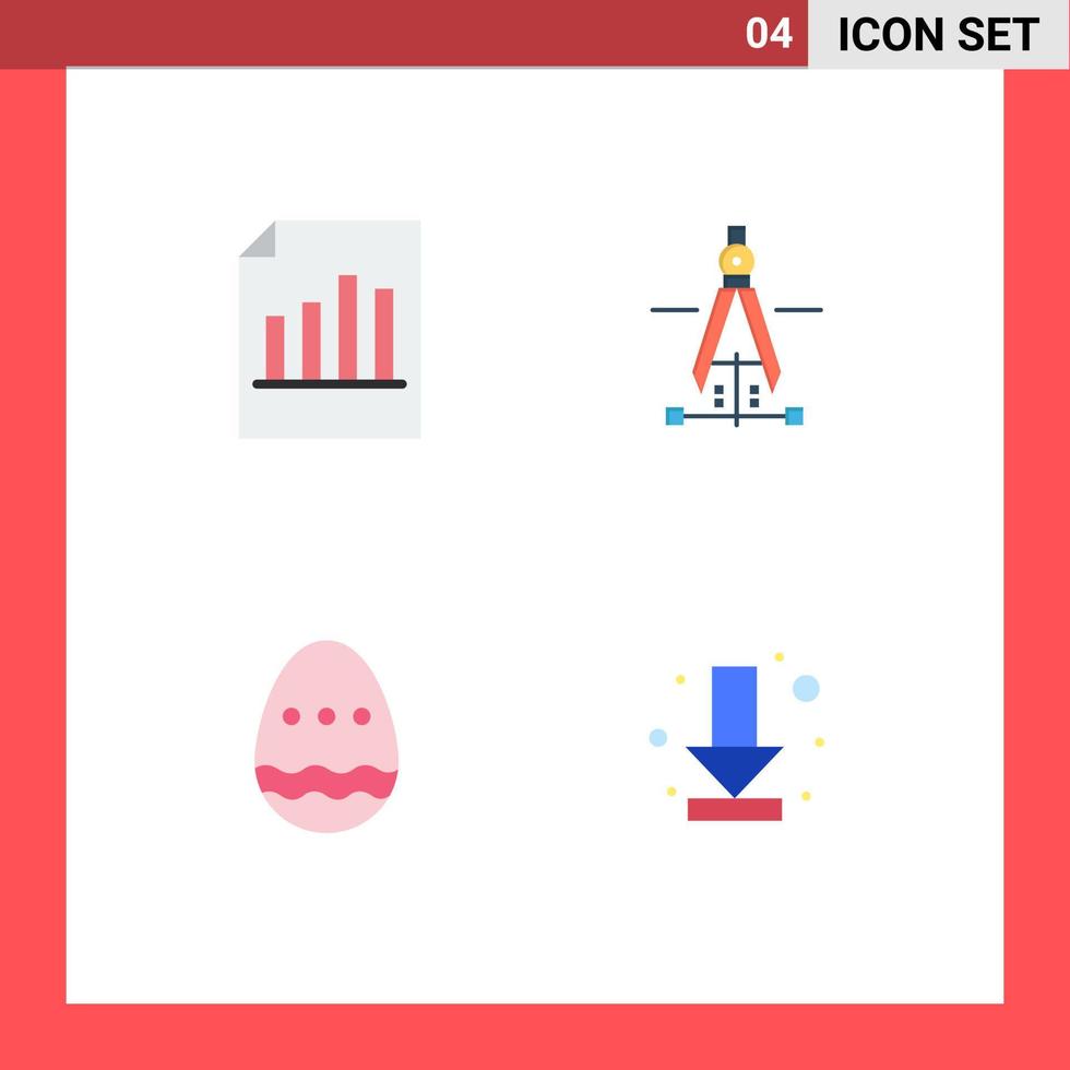 Pack of 4 creative Flat Icons of document decoration report drawing easter egg Editable Vector Design Elements