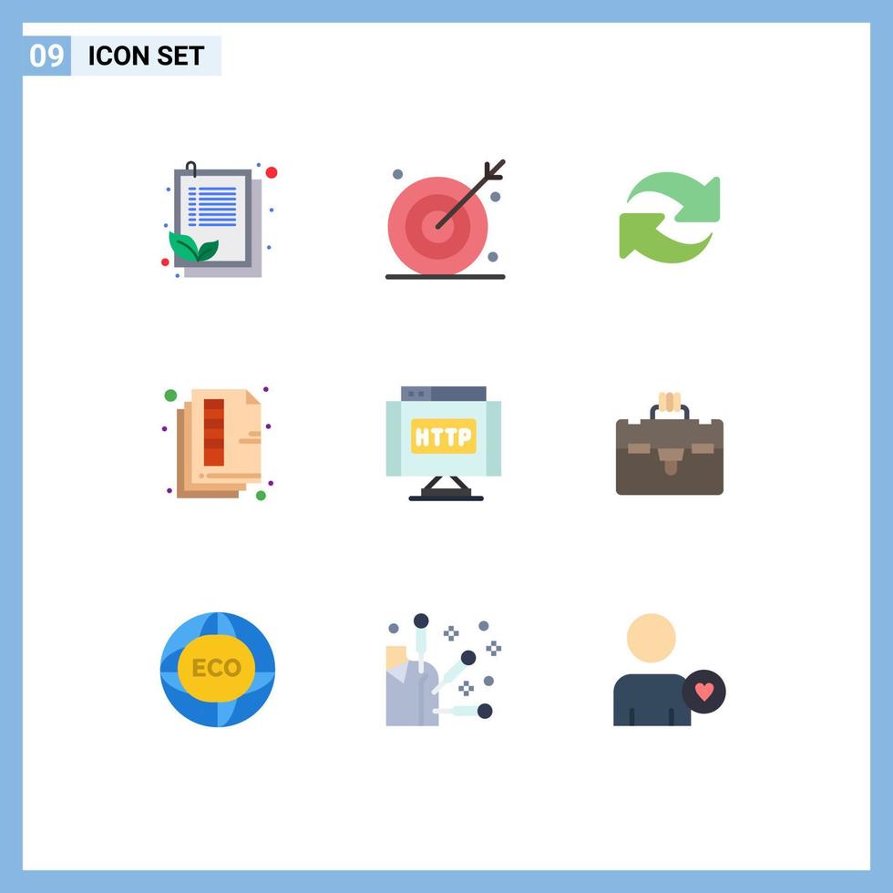 9 User Interface Flat Color Pack of modern Signs and Symbols of print page shooting document rotate Editable Vector Design Elements
