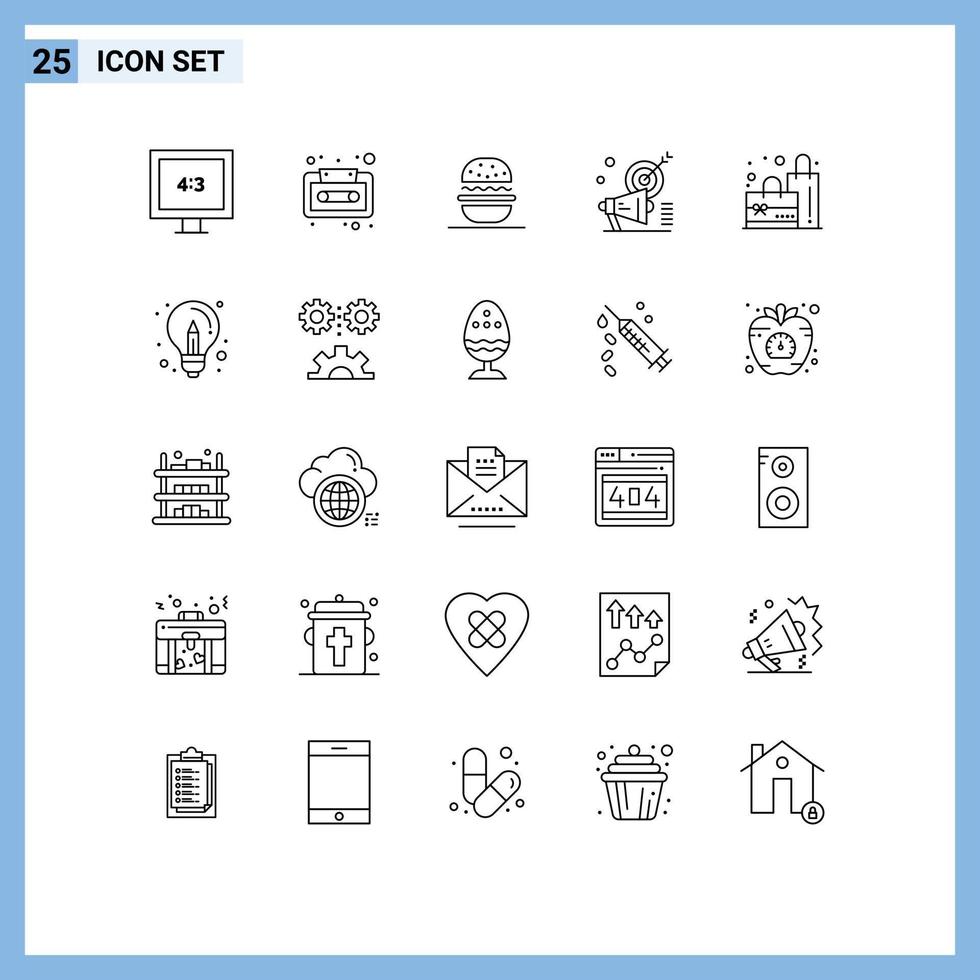 grupo de 25 líneas de signos y símbolos para la audiencia simple comer elementos de diseño vectorial editables de megáfono de destino vector