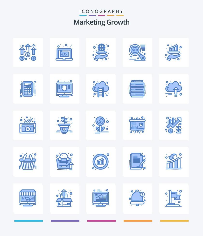crecimiento de marketing creativo 25 paquete de iconos azules como marketing. buscador. marketing. estrategia. crecimiento vector