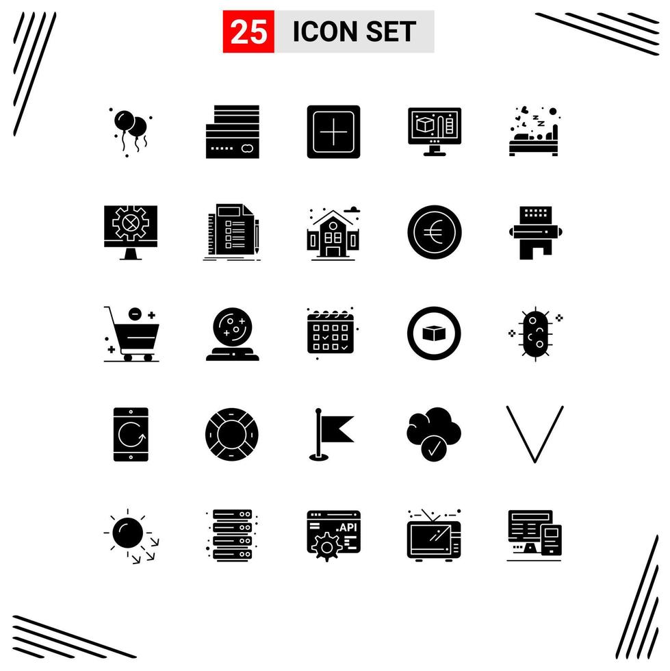 Group of 25 Modern Solid Glyphs Set for hotel bedroom create modeling creative Editable Vector Design Elements