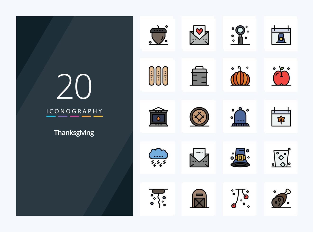 20 Thanks Giving line Filled icon for presentation vector