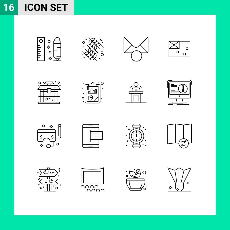 Editable Vector Line Pack of 16 Simple Outlines of china architecture delete flag australia Editable Vector Design Elements