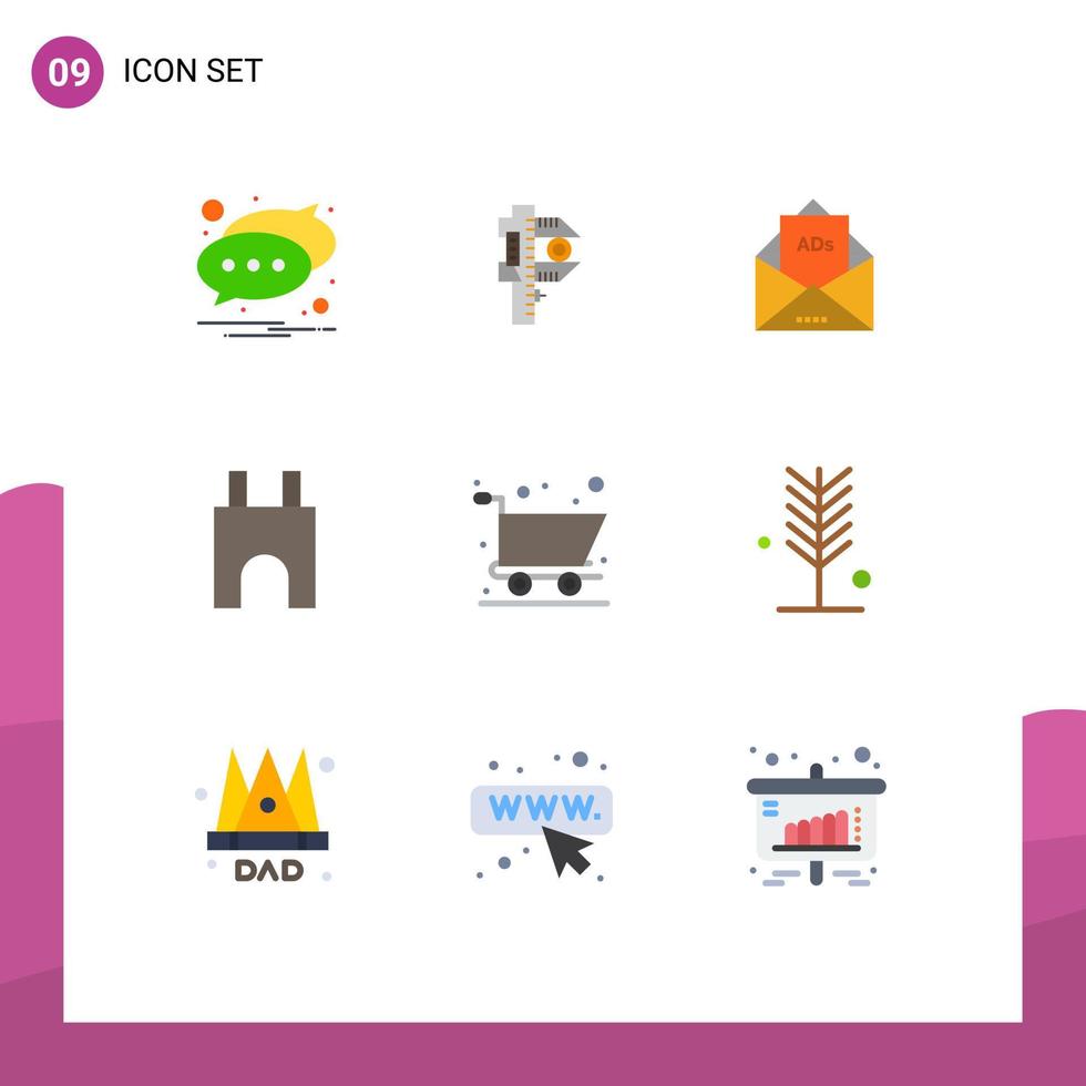 Pictogram Set of 9 Simple Flat Colors of fortress castle building tiny castle letter Editable Vector Design Elements