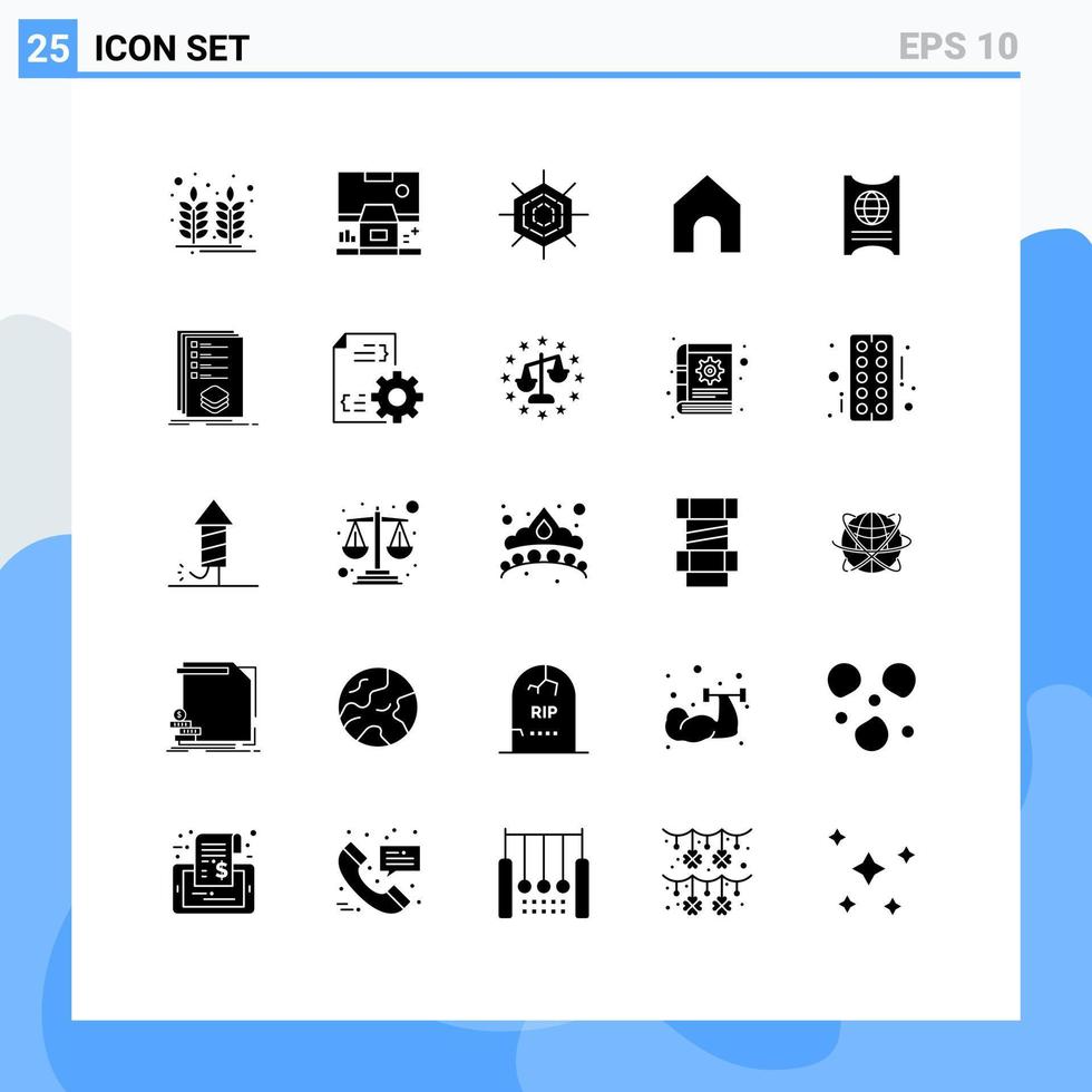 Universal Icon Symbols Group of 25 Modern Solid Glyphs of ticket pass room interface home Editable Vector Design Elements