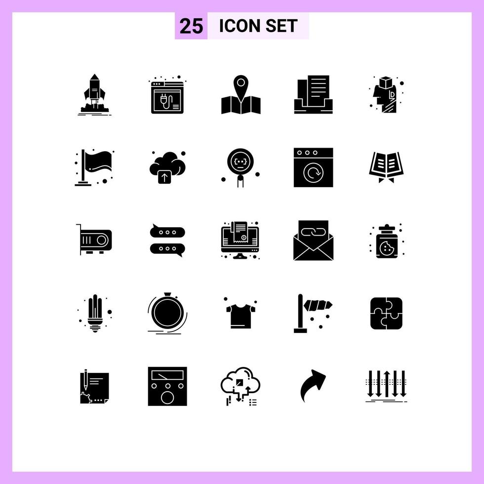 Universal Icon Symbols Group of 25 Modern Solid Glyphs of brainstorming box web outbox journey Editable Vector Design Elements