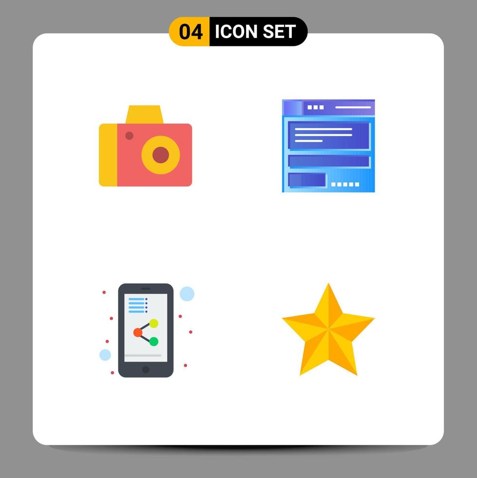 4 Thematic Vector Flat Icons and Editable Symbols of camera share mobile file code festival Editable Vector Design Elements