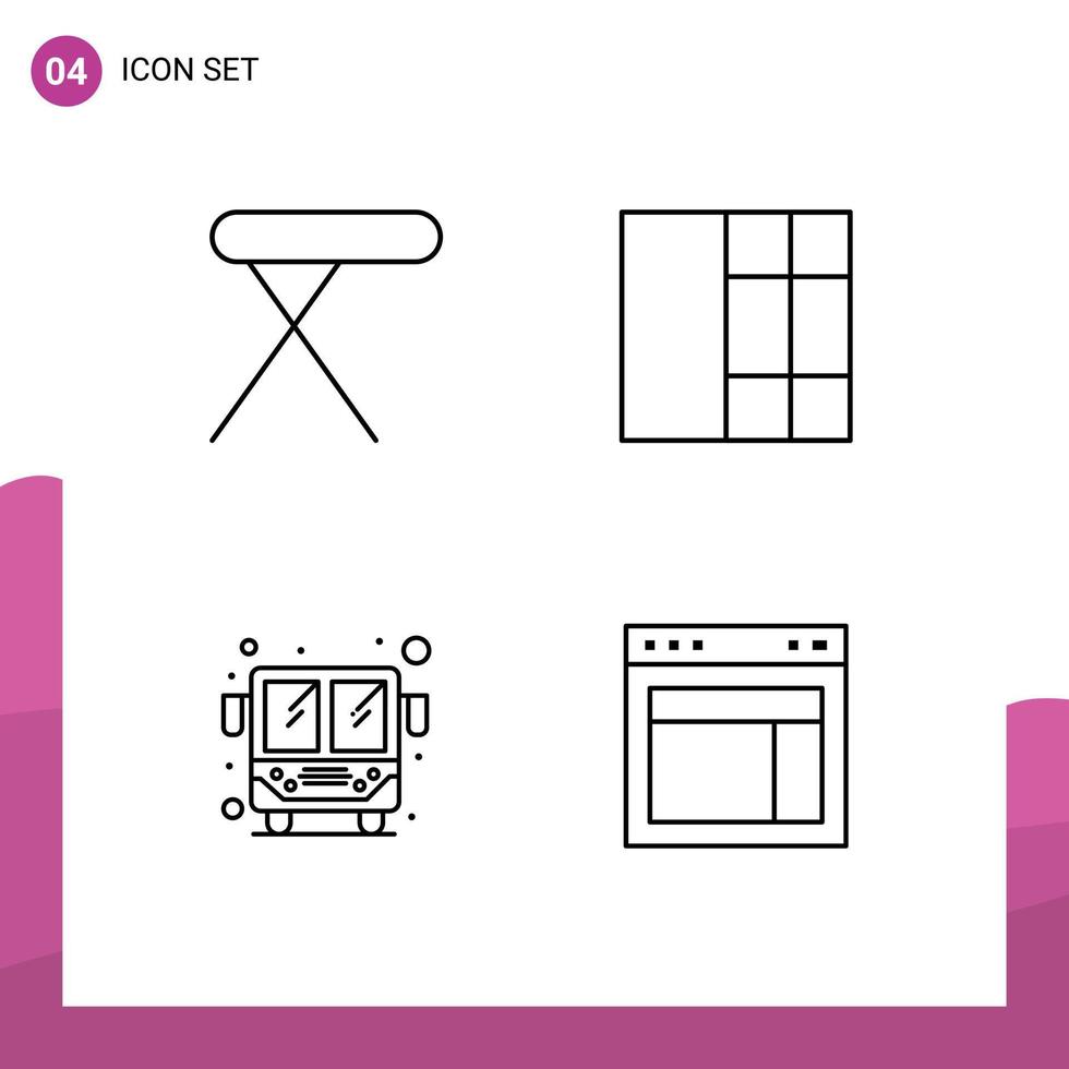 4 Universal Line Signs Symbols of appliances design table bus site Editable Vector Design Elements