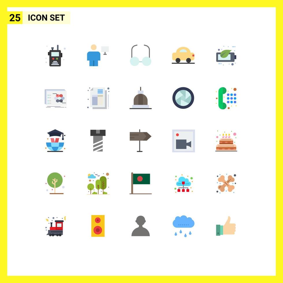 Flat Color Pack of 25 Universal Symbols of ecology vehicles screen travel automobile Editable Vector Design Elements