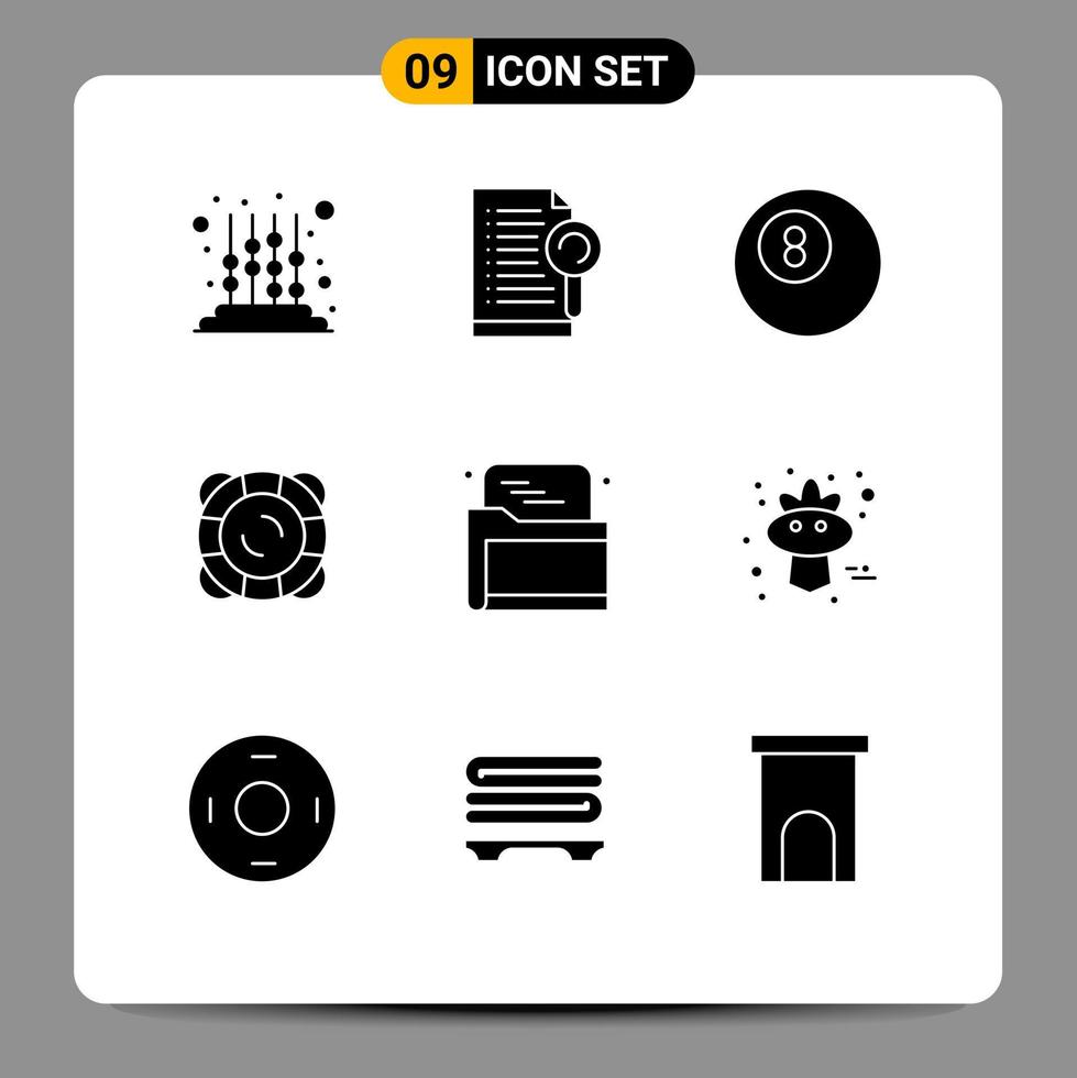 Pack of 9 Modern Solid Glyphs Signs and Symbols for Web Print Media such as data web ball seo support Editable Vector Design Elements