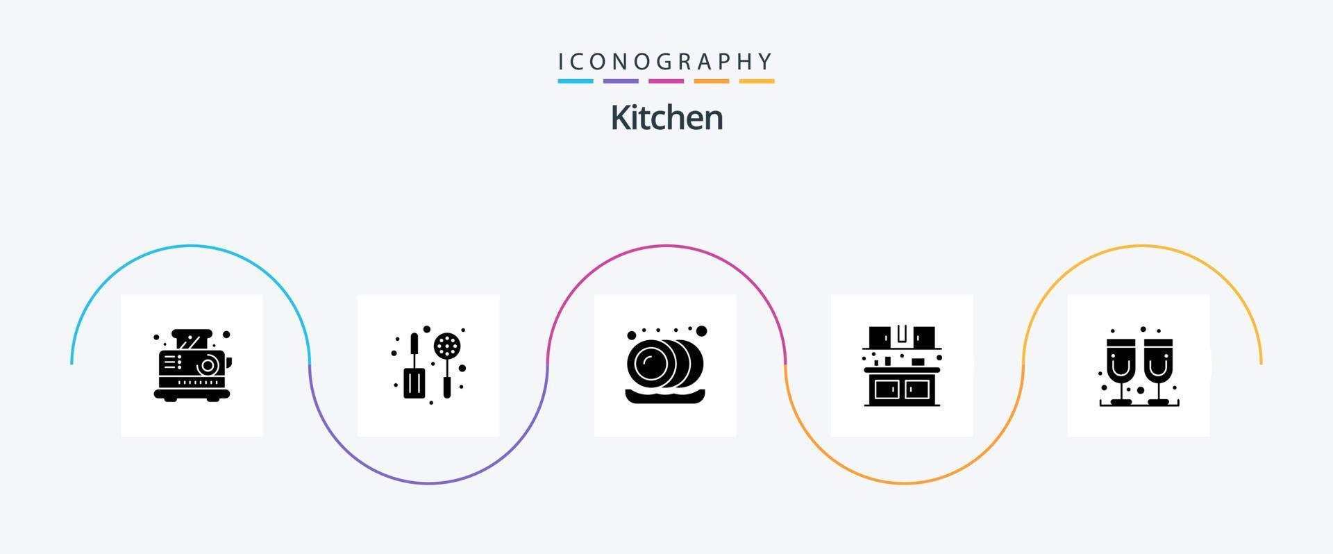 paquete de iconos de cocina glifo 5 que incluye. jugo. lámina. vaso. alimento vector