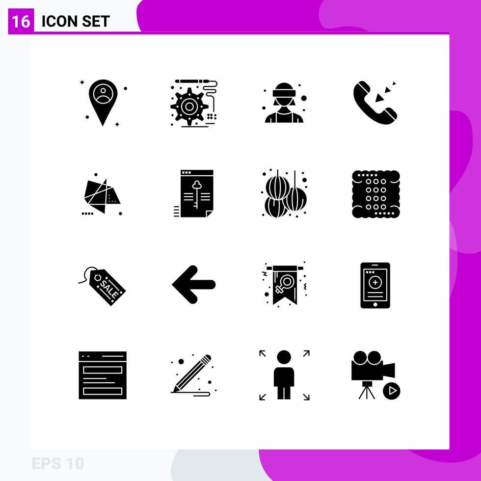 Set of 16 Vector Solid Glyphs on Grid for motion effects virtual reality abstract incoming Editable Vector Design Elements