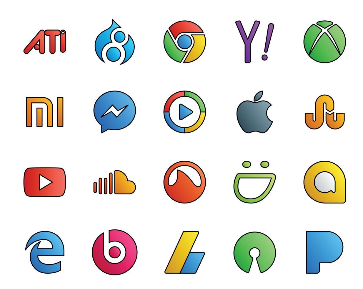 20 Social Media Icon Pack Including grooveshark sound windows media player soundcloud youtube vector