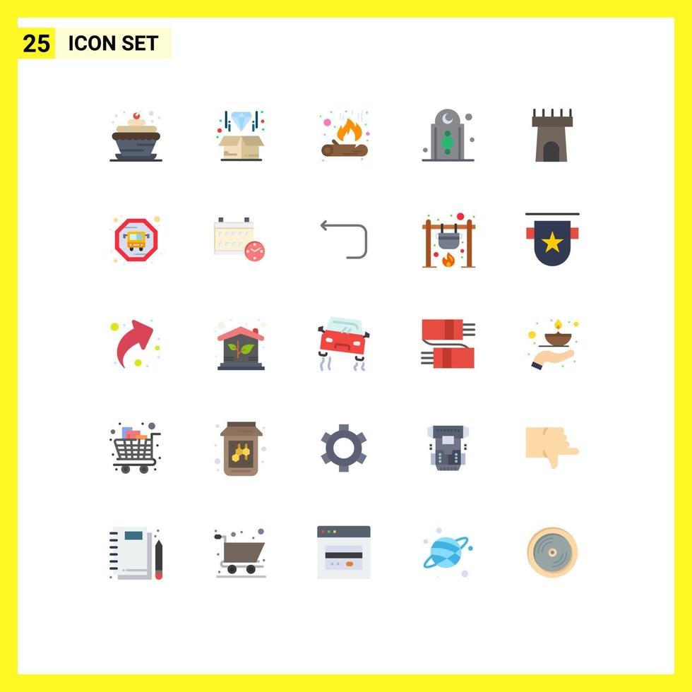 User Interface Pack of 25 Basic Flat Colors of castle mosque bonfire tower eid Editable Vector Design Elements