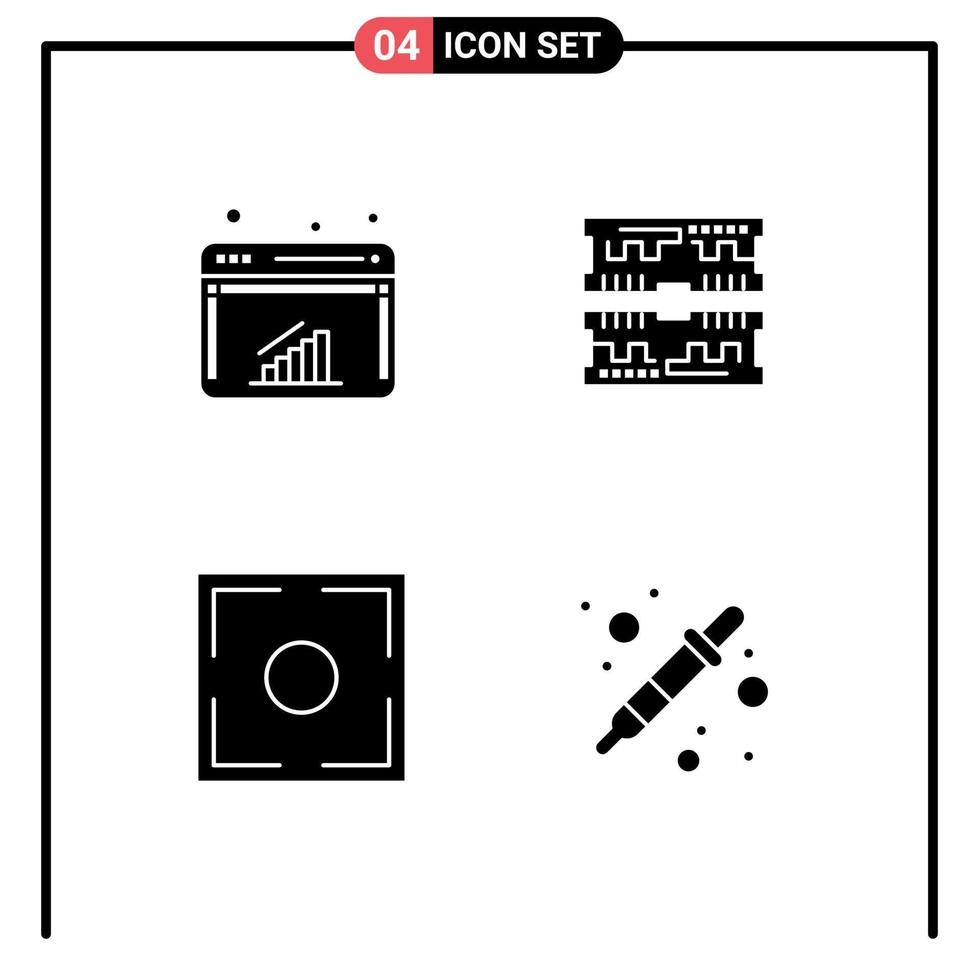 Group of 4 Solid Glyphs Signs and Symbols for chart frame web computer point Editable Vector Design Elements