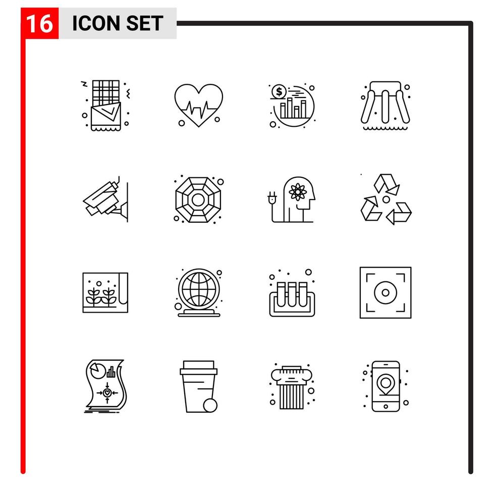 Set of 16 Modern UI Icons Symbols Signs for chinese surveillance seo security camera Editable Vector Design Elements