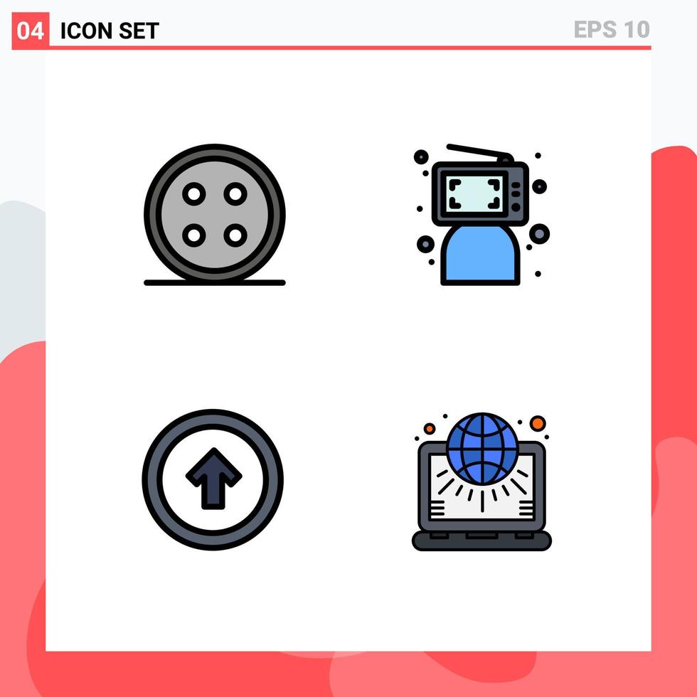 Mobile Interface Filledline Flat Color Set of 4 Pictograms of accessories person shirt click button Editable Vector Design Elements