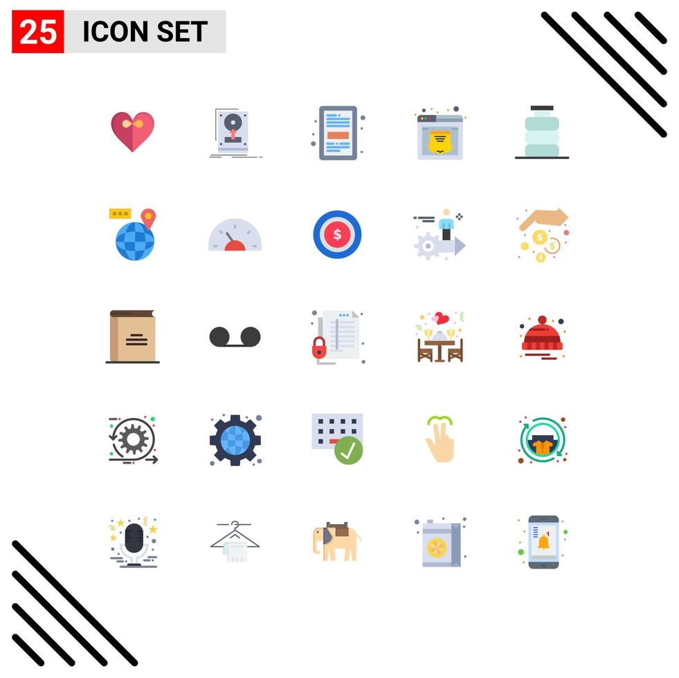 Set of 25 Vector Flat Colors on Grid for bottle service book security learning Editable Vector Design Elements