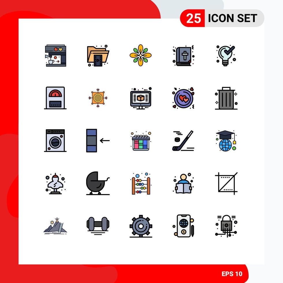 25 Filled line Flat Color concept for Websites Mobile and Apps education book celebrate bible hindu Editable Vector Design Elements