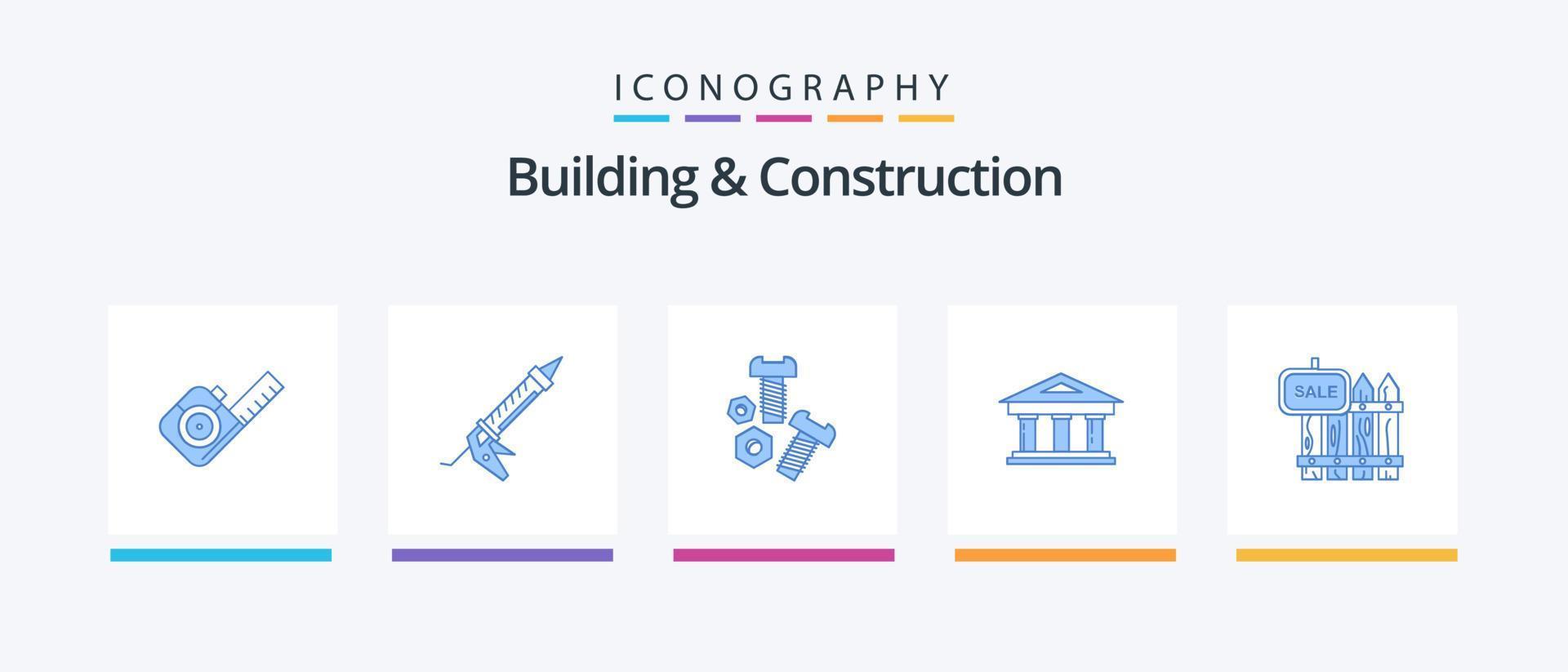Building And Construction Blue 5 Icon Pack Including building. finance. utensils. courthouse. tools. Creative Icons Design vector