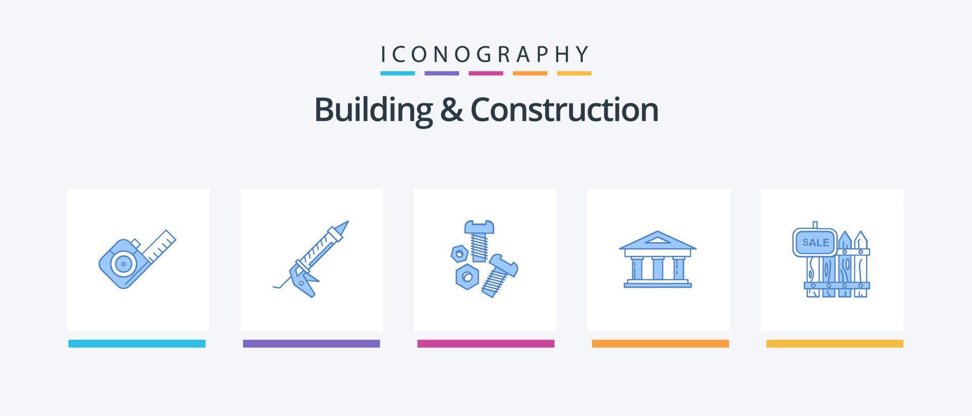 paquete de iconos azul 5 de construcción y construcción que incluye edificio. finanzas. utensilios palacio de justicia. herramientas. diseño de iconos creativos vector