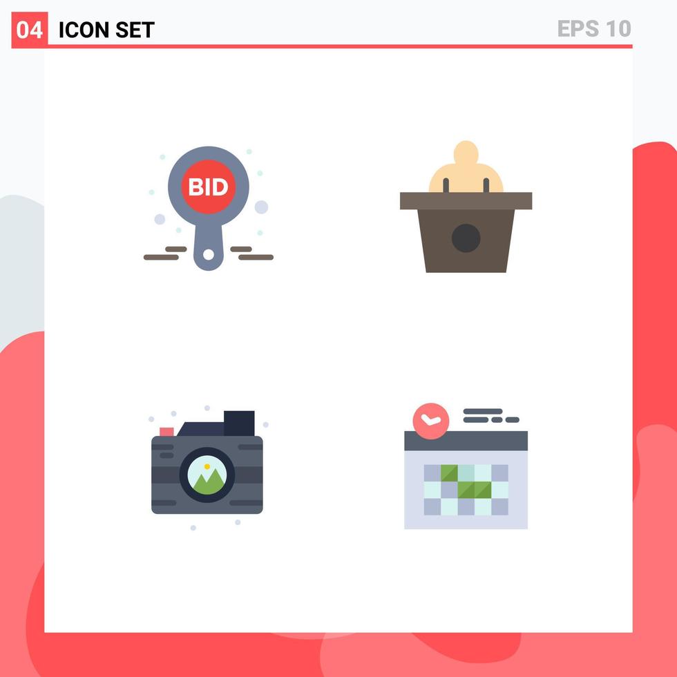 Mobile Interface Flat Icon Set of 4 Pictograms of bid process compete presentation image Editable Vector Design Elements