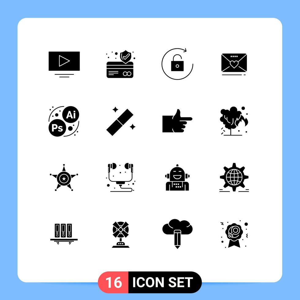 Set of 16 Modern UI Icons Symbols Signs for graphic art unlock designing heart Editable Vector Design Elements
