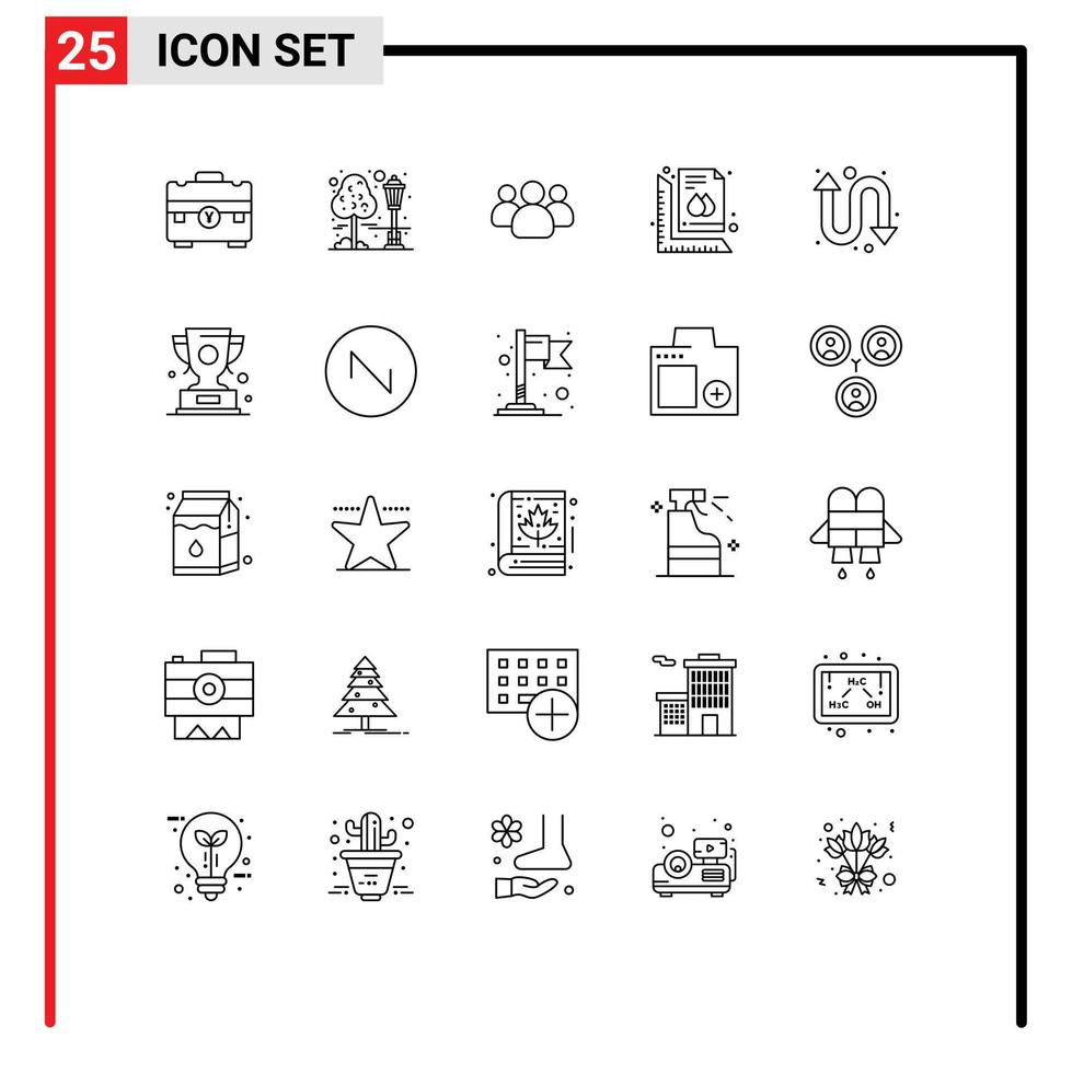 paquete de 25 signos y símbolos de líneas modernas para medios de impresión web, como elementos de diseño de vectores editables del equipo de regla de parque de tamaño de documento
