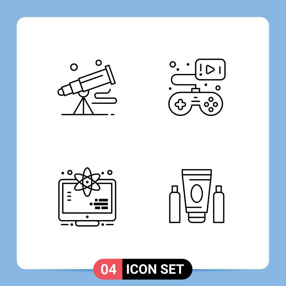 Group of 4 Filledline Flat Colors Signs and Symbols for binoculars atom astronomy game science Editable Vector Design Elements