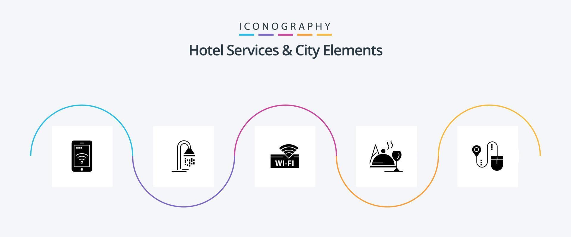 Hotel Services And City Elements Glyph 5 Icon Pack Including location. glass. hotel. food. hotel vector