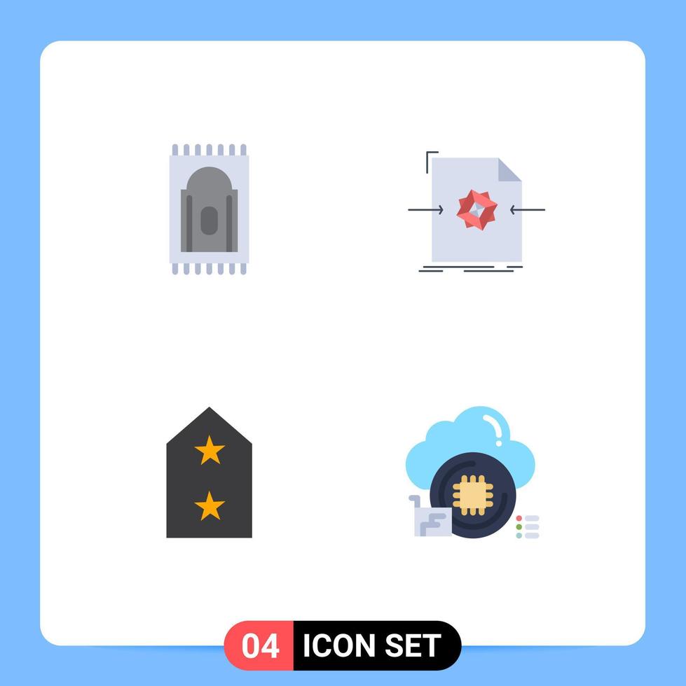 Group of 4 Modern Flat Icons Set for carpet medal document processing cloud Editable Vector Design Elements