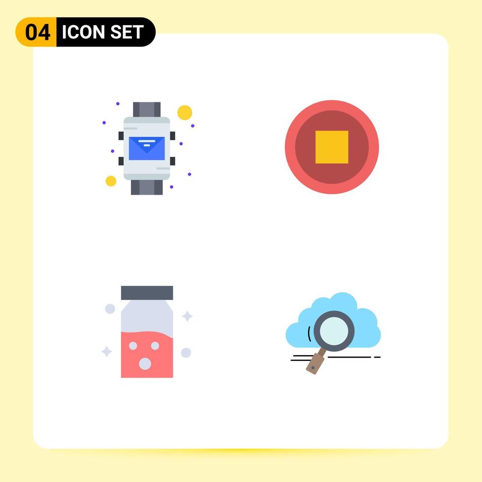 conjunto de 4 iconos modernos de la interfaz de usuario signos de símbolos para el correo electrónico cuidado de la salud reloj inteligente usuario nube elementos de diseño vectorial editables vector