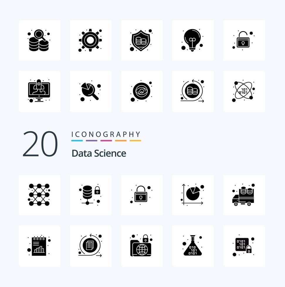 20 Data Science Solid Glyph icon Pack like pie chart graph server chart server vector