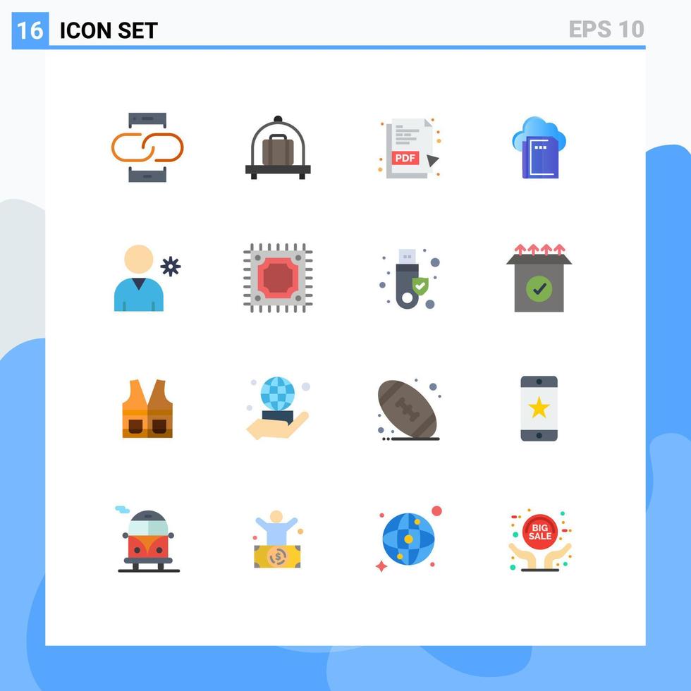 16 Universal Flat Colors Set for Web and Mobile Applications cpu profile pdf document controls data Editable Pack of Creative Vector Design Elements