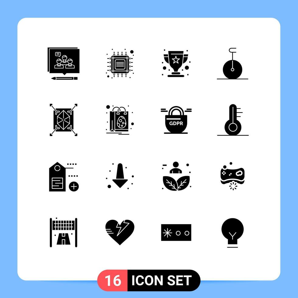 16 Universal Solid Glyphs Set for Web and Mobile Applications object monocycle smart circus winner Editable Vector Design Elements