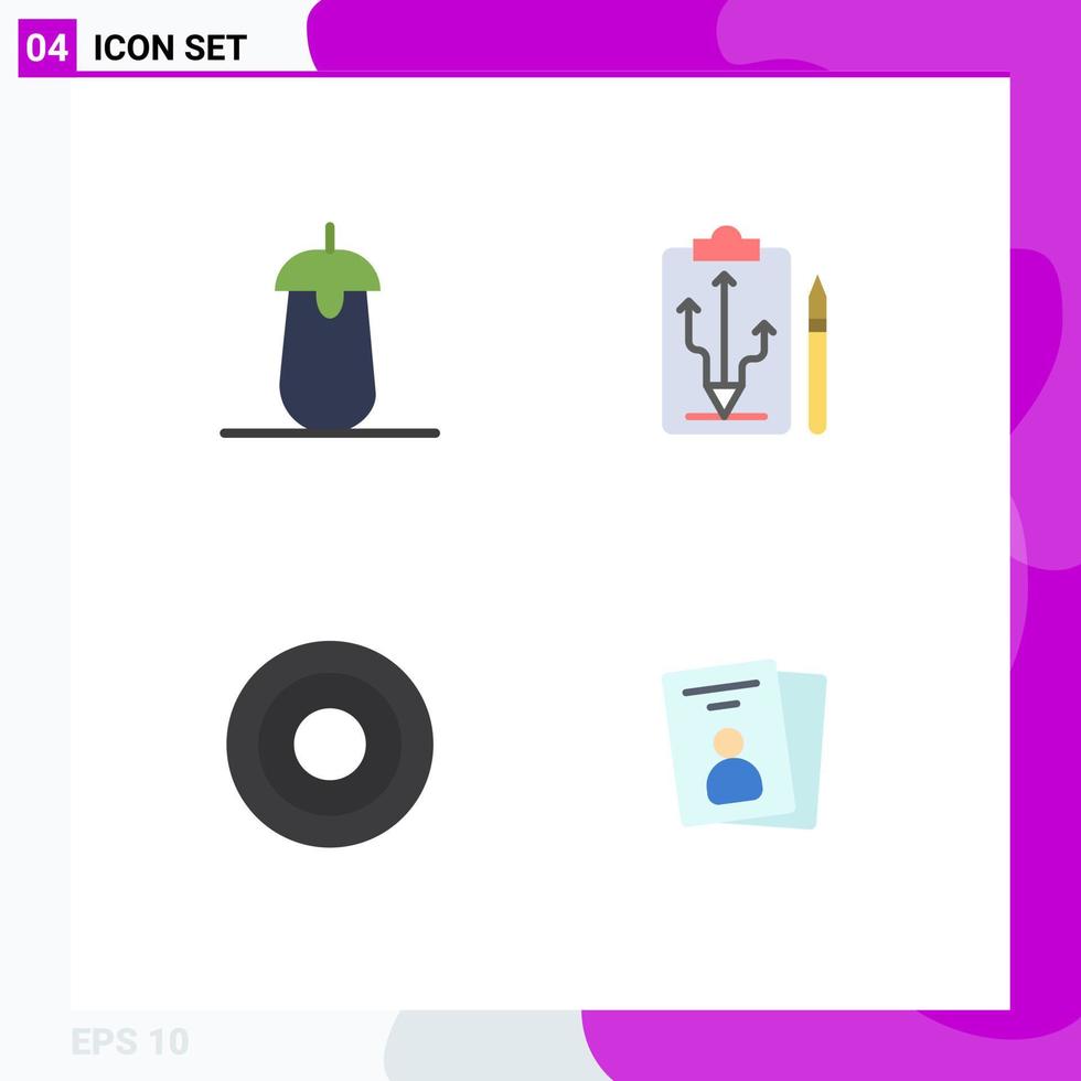 Pack of 4 Modern Flat Icons Signs and Symbols for Web Print Media such as brinjal think food plan interface Editable Vector Design Elements