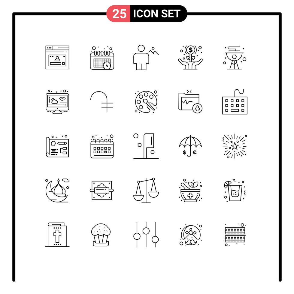 25 Universal Lines Set for Web and Mobile Applications investment growth avatar flower land Editable Vector Design Elements