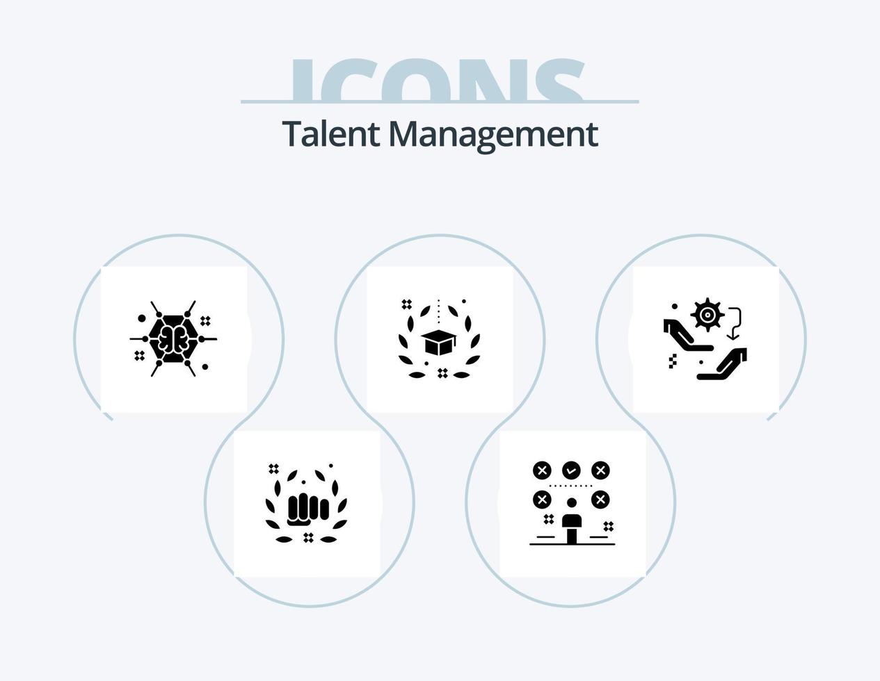 Talent Management Glyph Icon Pack 5 Icon Design. hat. degree. user. ideas. brain vector