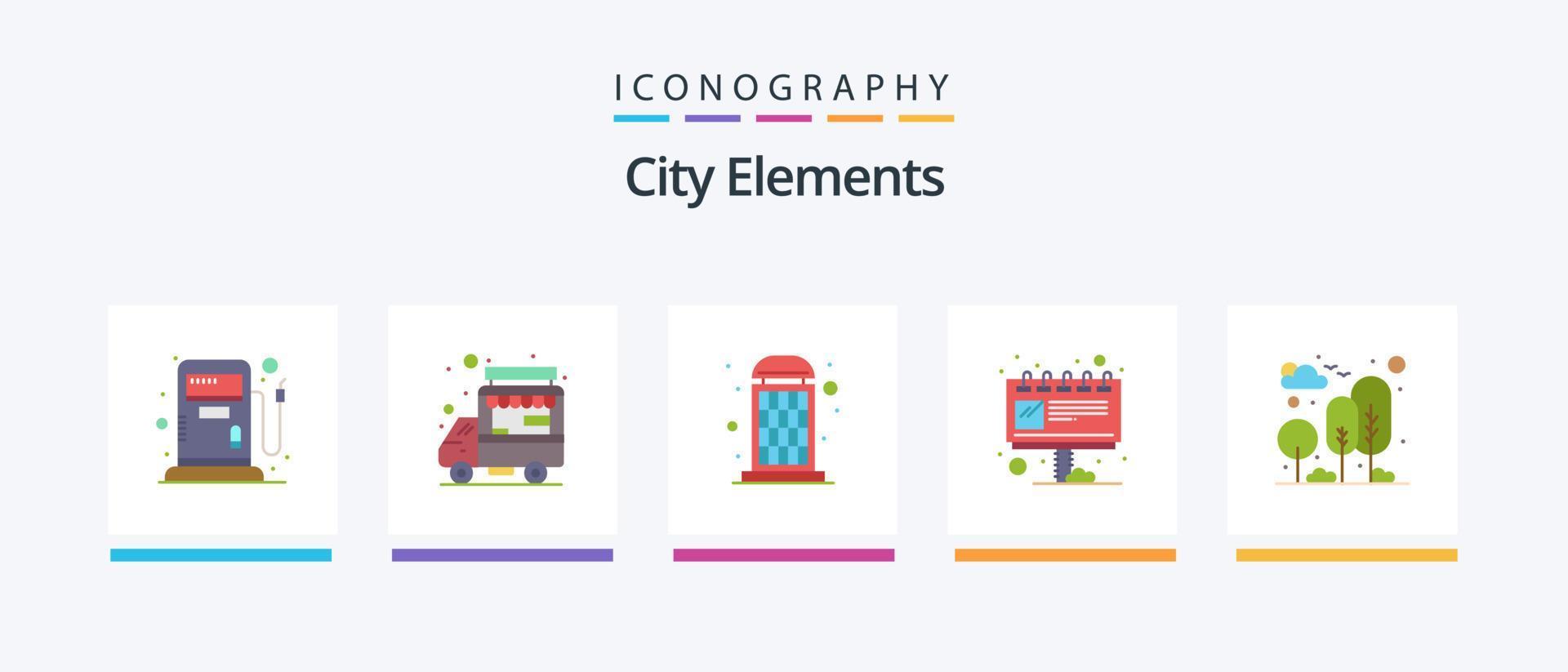 paquete de iconos flat 5 de elementos de la ciudad que incluye la naturaleza. ciudad. caja. anuncio. cartelera. diseño de iconos creativos vector