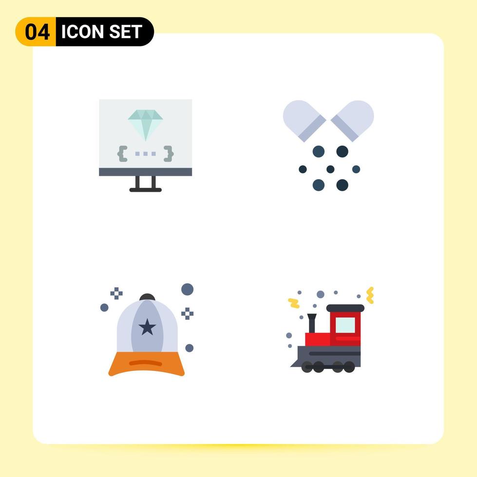 Mobile Interface Flat Icon Set of 4 Pictograms of coding accessories development medical clothing Editable Vector Design Elements