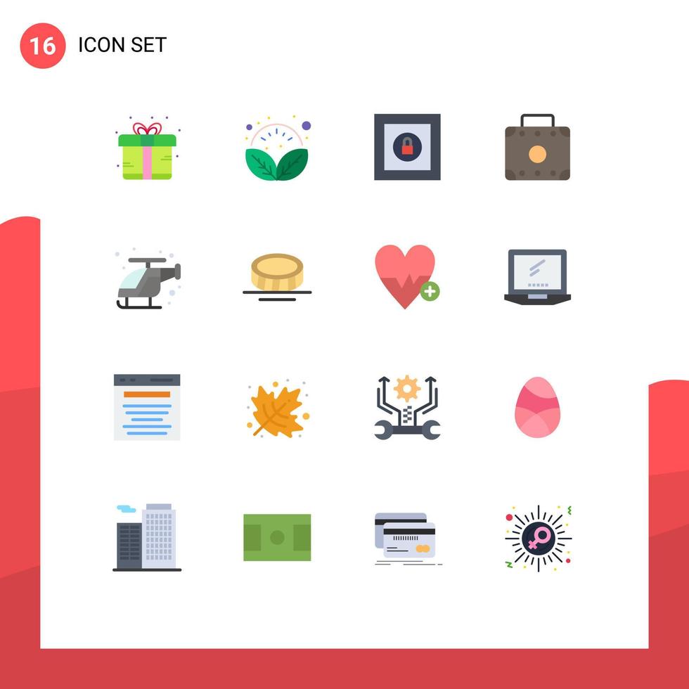 16 colores planos universales establecidos para aplicaciones web y móviles ayudan a acelerar el paquete editable de equipaje de emergencia de elementos de diseño de vectores creativos