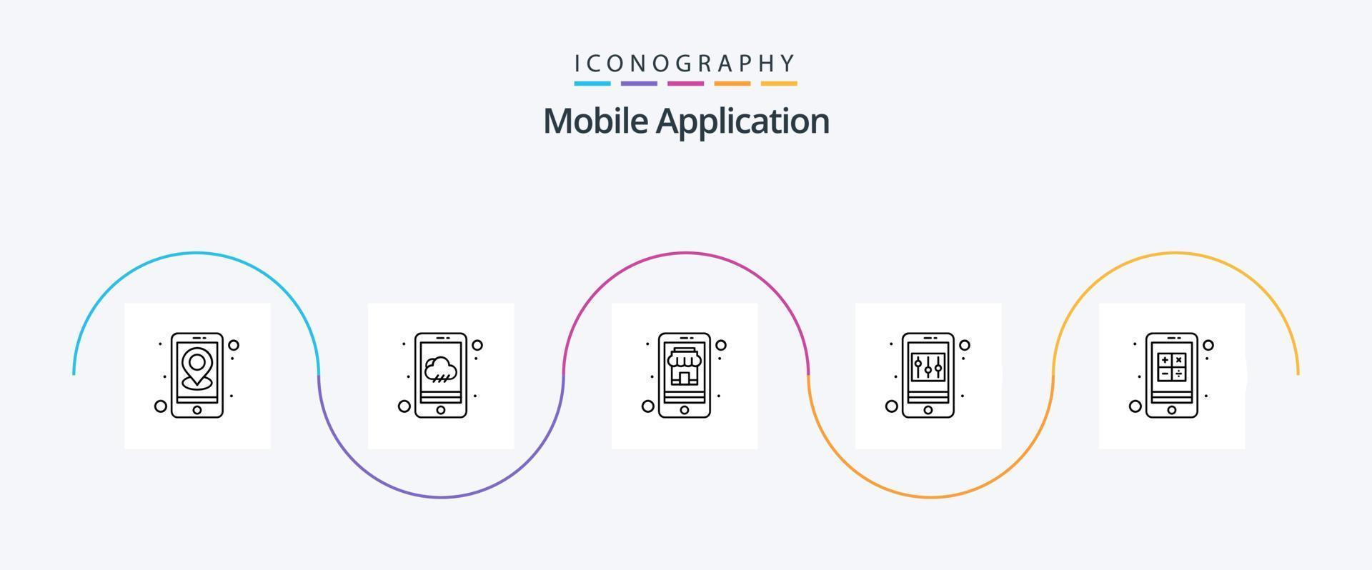 Mobile Application Line 5 Icon Pack Including apps. buy. control. app vector